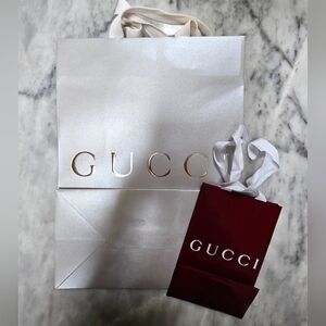 Authentic Gucci Shopping Bag Duo, Silver & Red Mini